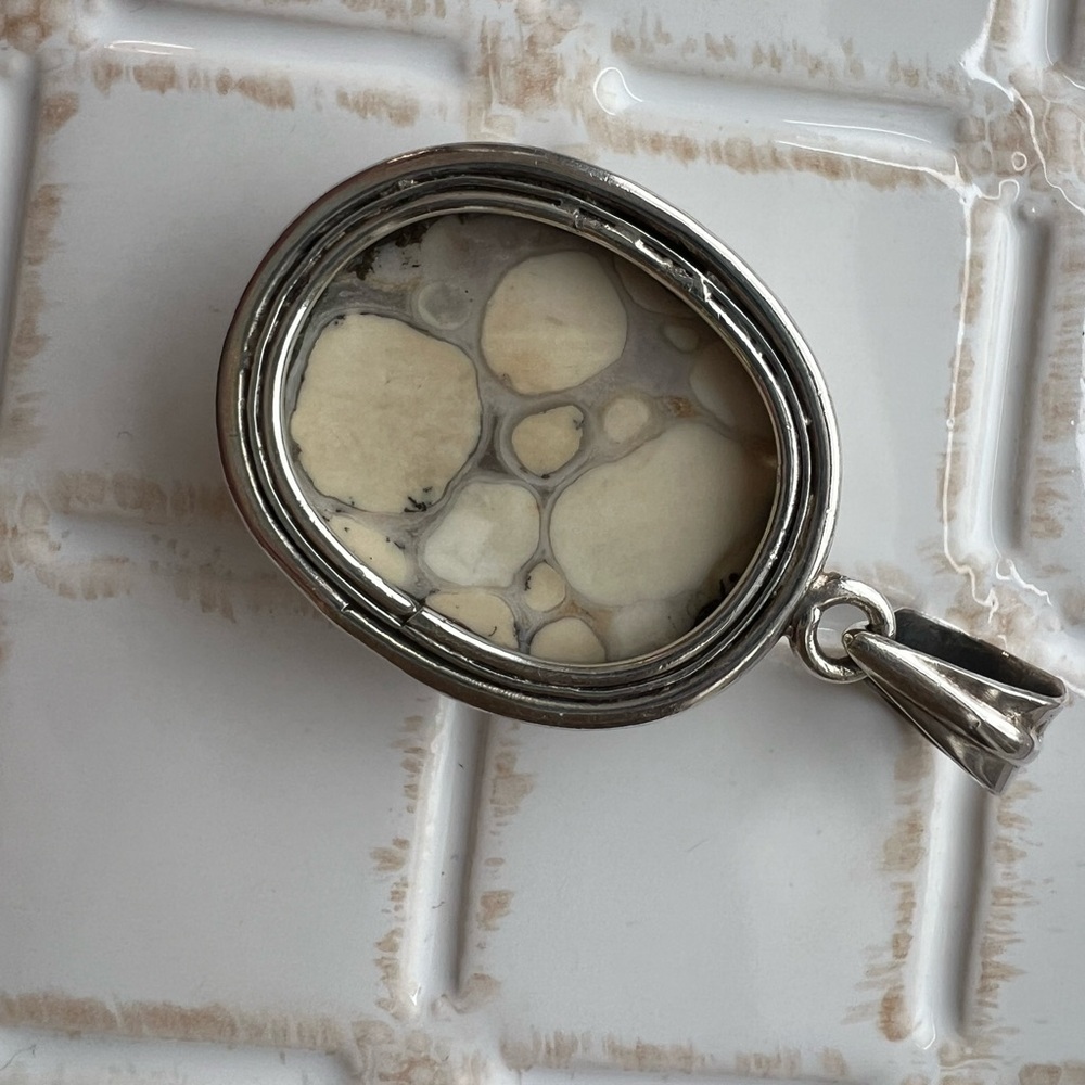 Vintage Sterling Silver Large Oval Stone Pendant Cabochon - Picture 6 of 9